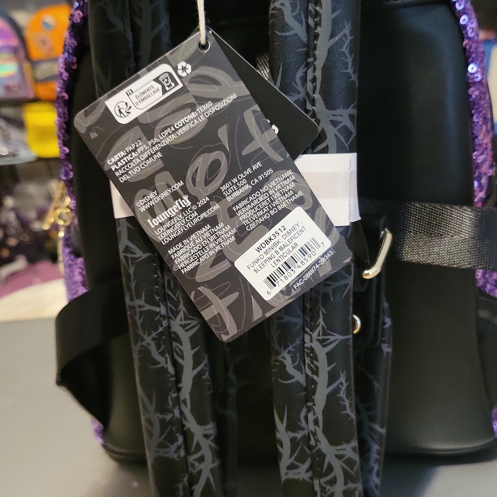 Loungefly Disney Purple Sequin Maleficent Backpack - Picture 3 of 5